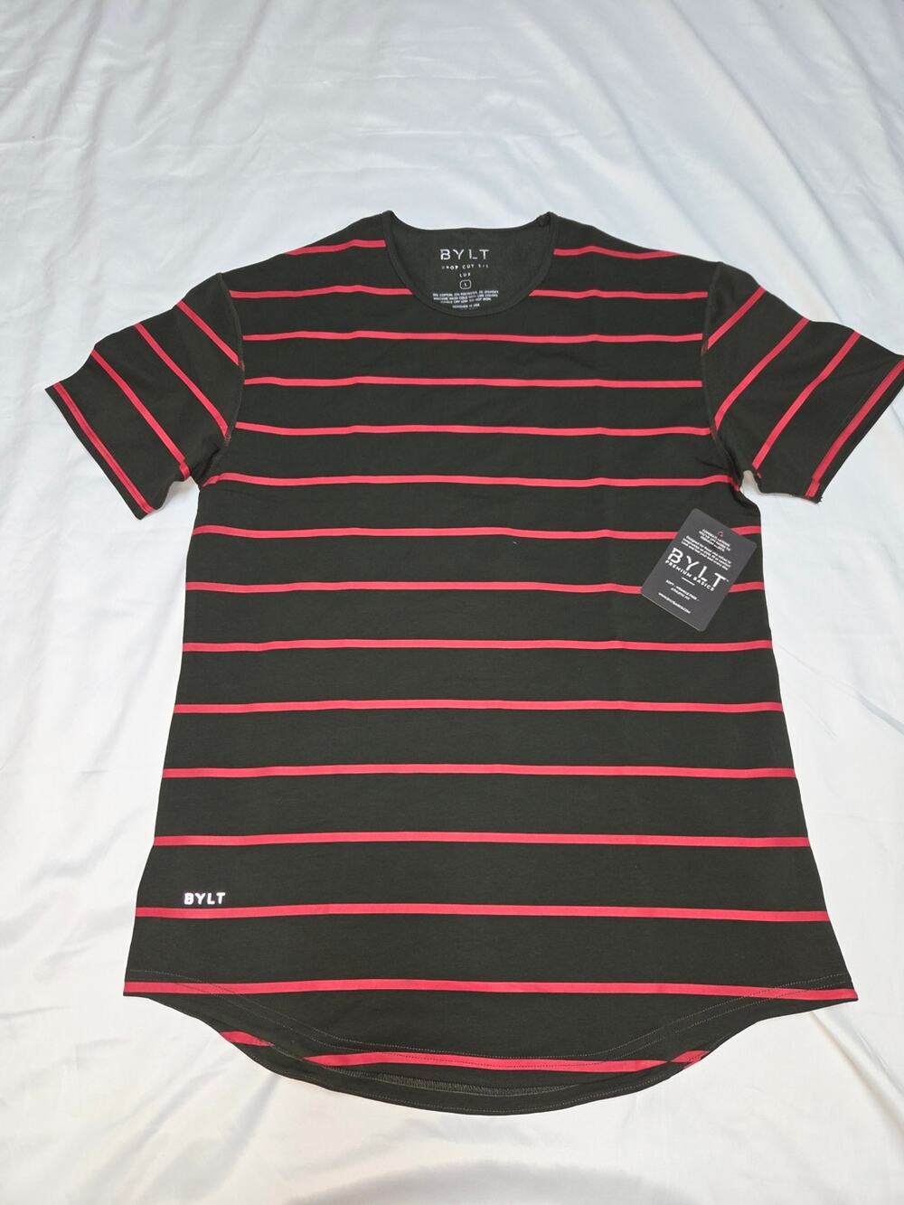 BYLT Black T-Shirt with Red Stripes - Short Sleeve Crew